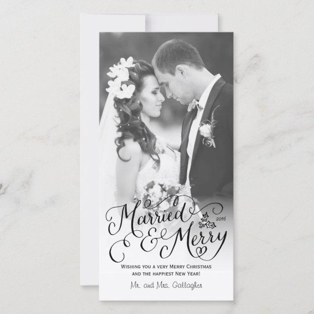 Married and Merry Hand Lettered White Holiday (Front)