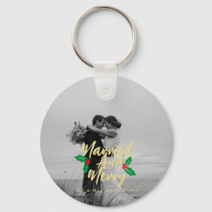 Married and Merry Handlettered Christmas Photo Key Ring