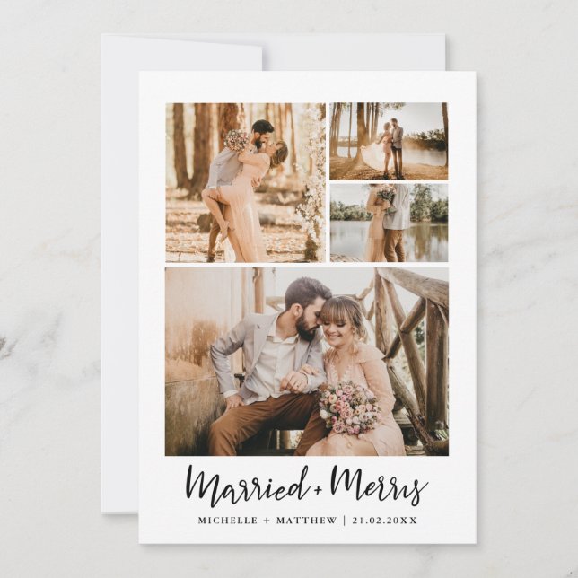 Married And Merry Handwritten Couple Photo Holiday Card (Front)