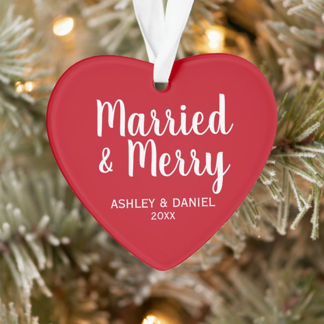 Married and Merry Holiday Red Heart Ornament (Tree)