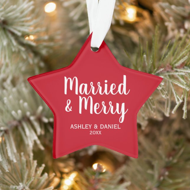 Married and Merry Holiday Red Star Ornament (Tree)