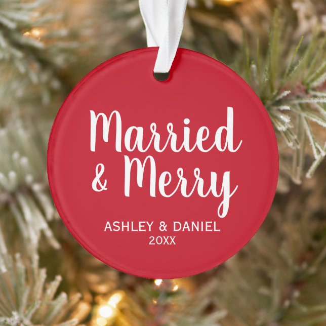 Married and Merry Holiday Round Red Ornament (Tree)