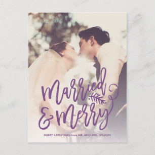 Married and Merry Holiday Thank You Photo Purple