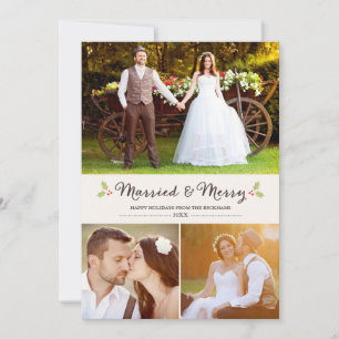 Married and Merry Holly Christmas Photo Card