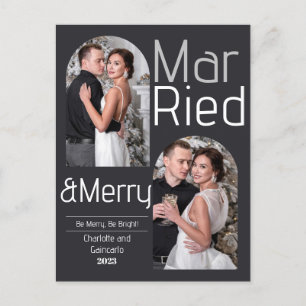 Married and Merry Joy Christmas Newly weds Photo Holiday Postcard