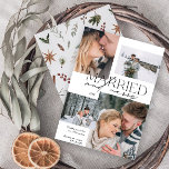 Married and Merry Modern 4 Photo Newlywed Holiday Card<br><div class="desc">Introducing our stunning new Married and Merry Modern 4 Photo Newlywed Holiday Card: a modern design featuring elegant typography and four cherished wedding photos, in classic black and white. The minimalistic front is complemented by a warm, festive watercolor botanical pattern on the back, showcasing pine greenery, eucalyptus, pine cones, cinnamon,...</div>