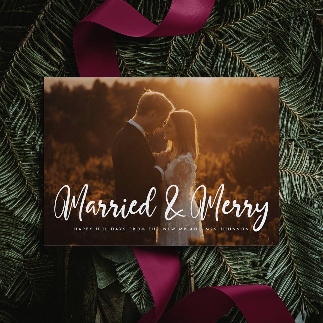 Married and Merry Modern chic Christmas card (Creator Uploaded)