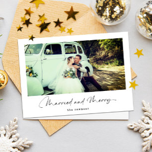 Married and Merry   Modern Christmas 1 Photo Holiday Card