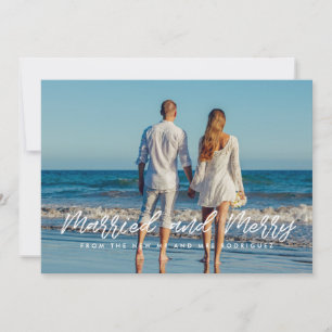 Married and Merry modern couple holiday photo card