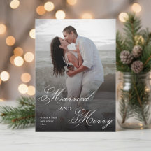 Married and Merry Modern Newlywed Photo Christmas