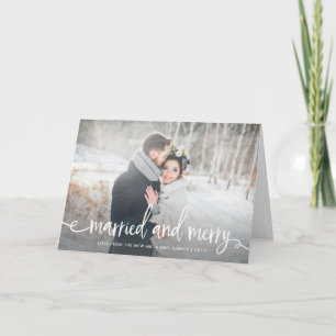 Married and Merry Modern Rustic Christmas Photo Holiday Card