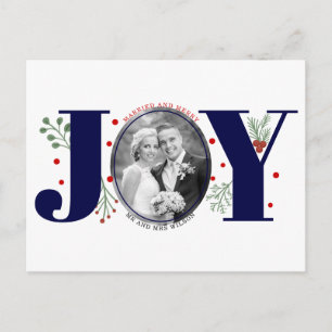 Married and Merry navy JOY Christmas holiday photo Postcard