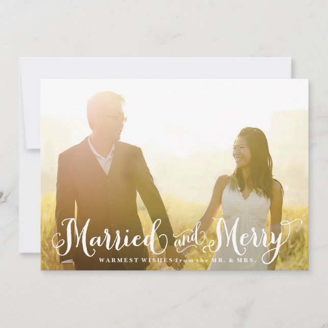 Married and Merry Newlywed Christmas Card (Front)