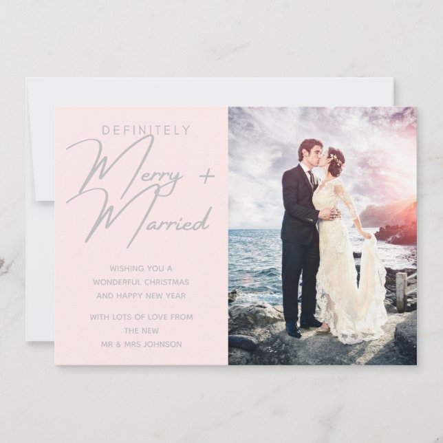 Married and Merry Newlywed Christmas Holiday Photo (Front)