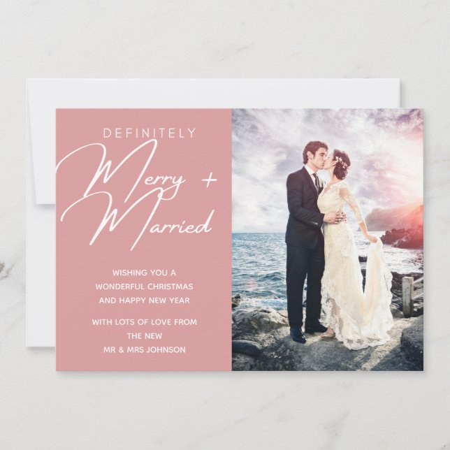 Married and Merry Newlywed Christmas Holiday Photo Card (Front)
