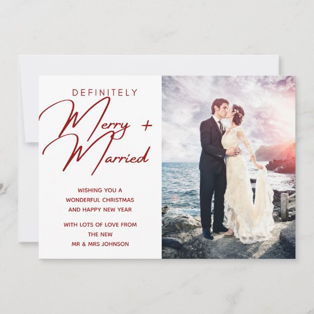 Married and Merry Newlywed Christmas Holiday Photo Card (Front)
