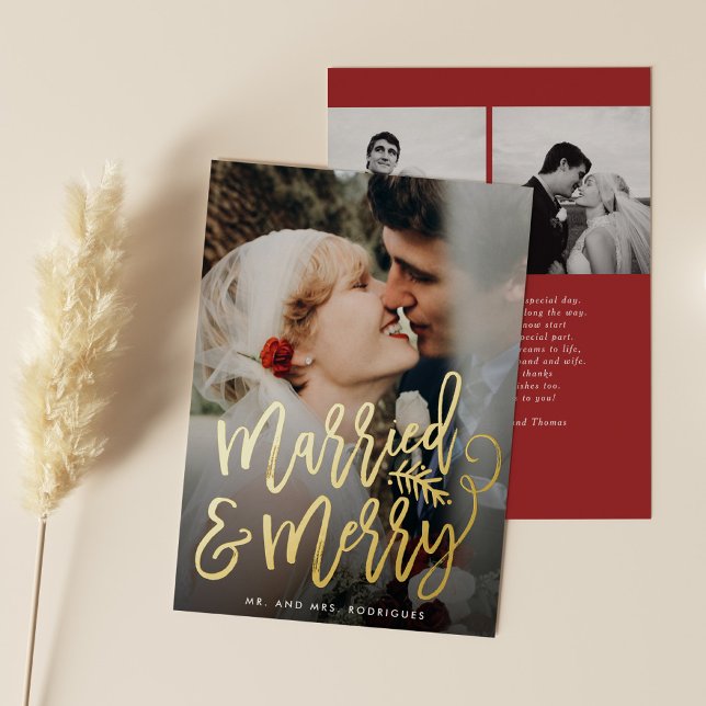 Married and Merry Newlywed Christmas Photo Foil Holiday Card (Creator Uploaded)