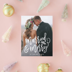 Married and Merry Newlywed Christmas Photo Holiday Postcard