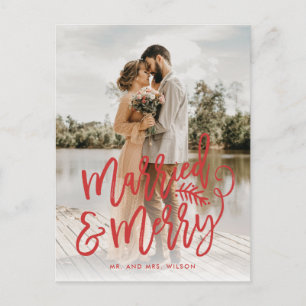 Married and Merry Newlywed Christmas Photo Red Holiday Postcard