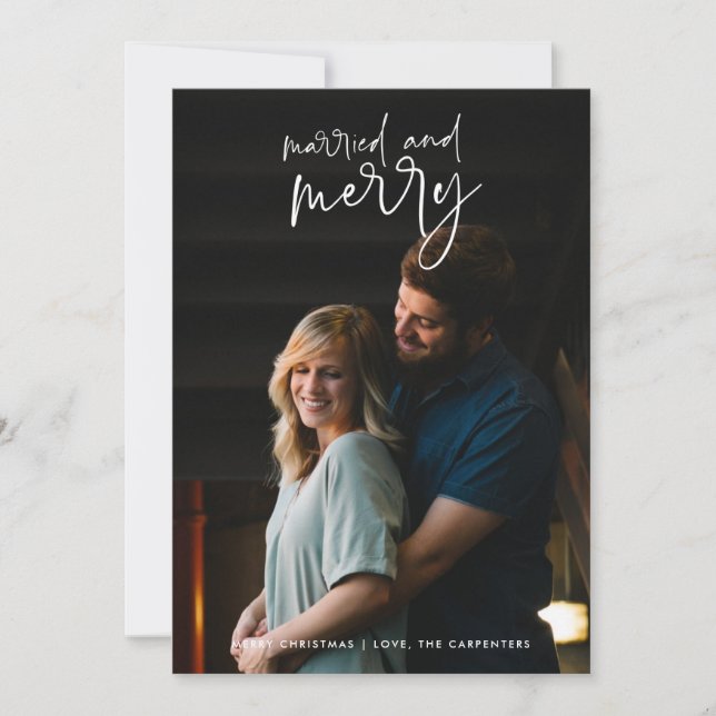 Married and Merry Newlywed Couple Photo Christmas Holiday Card (Front)