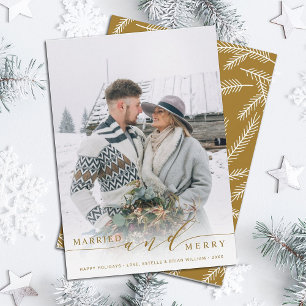 Married and Merry Newlywed Gold Holiday Photo Card