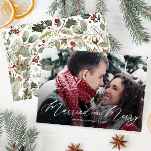 Married and Merry Newlywed Photo Christmas Card