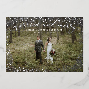 Married and Merry Newlywed Wedding Foil Holiday Card