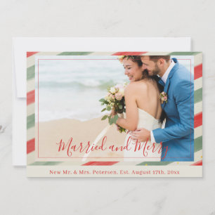 Married and Merry Newlyweds Christmas red photo Holiday Card