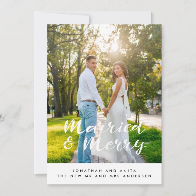 Married and Merry Newlyweds holiday photo card (Front)