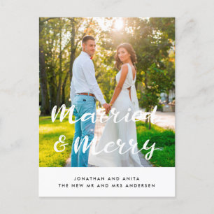 Married and Merry Newlyweds holiday photo Postcard