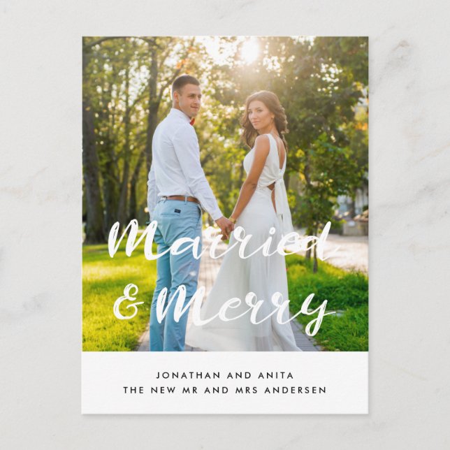Married and Merry Newlyweds holiday photo Postcard (Front)