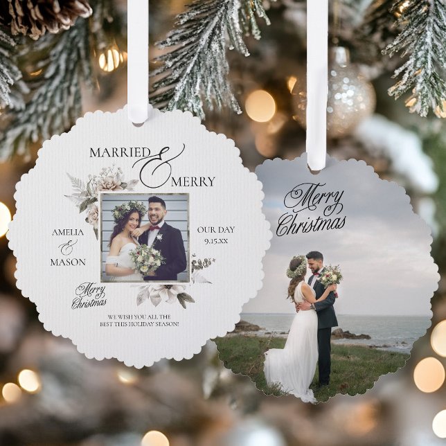 Married And Merry Photo Christmas Card Ornament (Married And Merry Photo Christmas Card Ornament to send to your family and friends!)