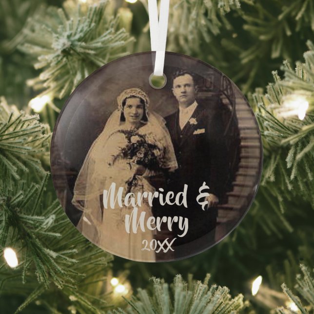 Married and Merry Photo Glass Tree Decoration (Insitu)