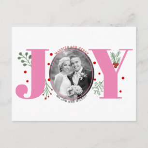 Married and Merry pink JOY Christmas holiday photo Postcard