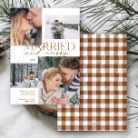 Married and Merry Plaid 4 Photo Newlywed Holiday Card<br><div class="desc">Celebrate your first holiday season as newlyweds with this Married and Merry Plaid 4 Photo Newlywed Holiday Card that beautifully tells your love story. This design radiates warmth and elegance, blending cosy, rustic charm with timeless sophistication. Each photo feels like a glimpse into your journey together, capturing the magic of...</div>