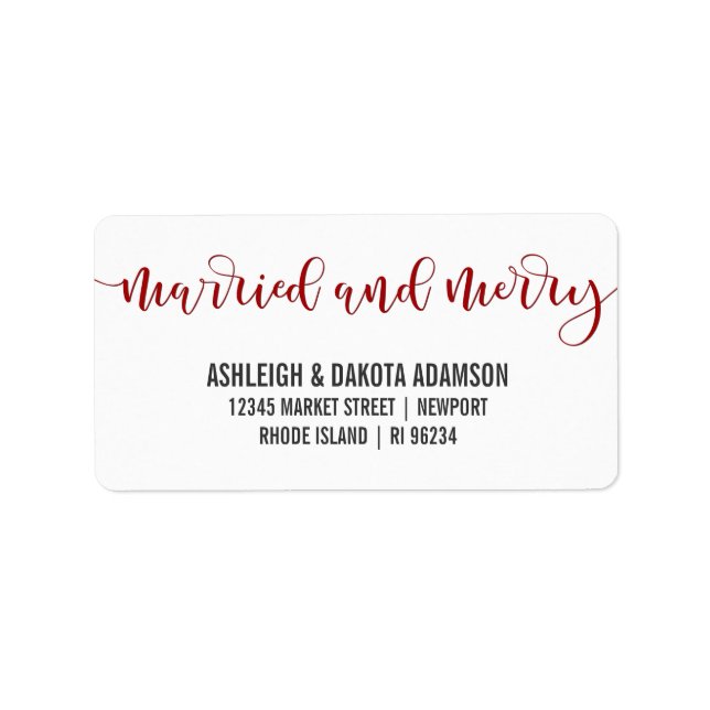 Married And Merry Red Calligraphy | Newlywed Photo Label (Front)
