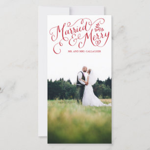 Married and Merry Red Hand Lettered Holiday Card
