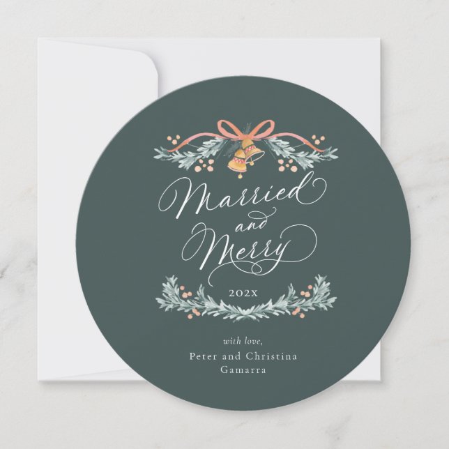 Married and Merry Round First Christmas Card (Front)