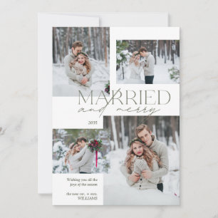 Married and Merry Sage Gingham Newlywed Holiday Card