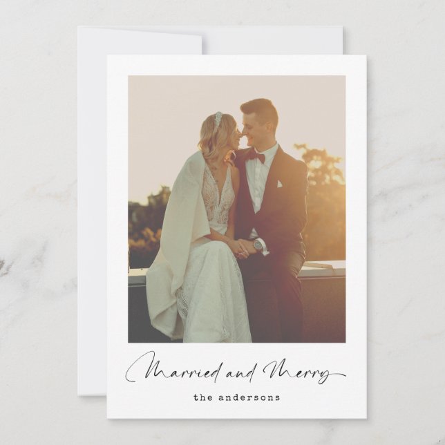 Married and Merry | Simple Minimalist Photo Holiday Card (Front)