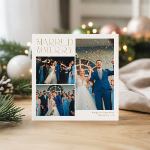 Married and Merry Square Photo Collage Holiday Card
