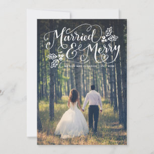 Married and Merry Typography Holiday Photo Thanks Card