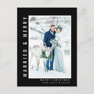 Married and Merry Wedding Photo Black Holiday Postcard