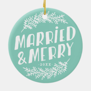 Married and Merry Wedding Photo Ornament