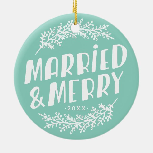 Married and Merry Wedding Photo Ornament (Back)