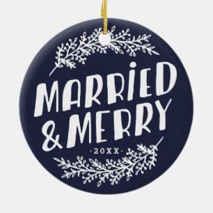 Married and Merry Wedding Photo Ornament