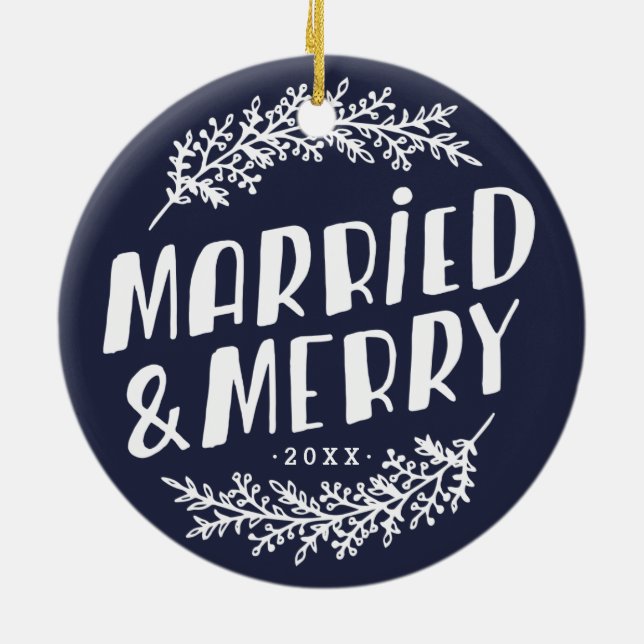 Married and Merry Wedding Photo Ornament (Back)