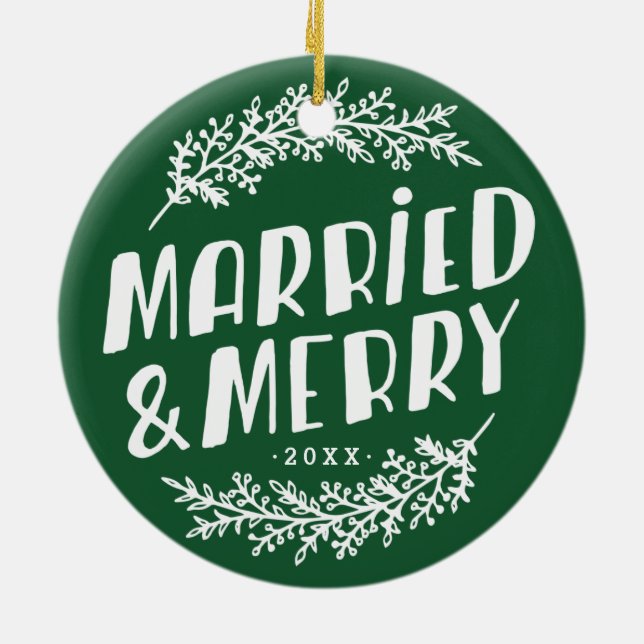 Married and Merry Wedding Photo Ornament (Back)
