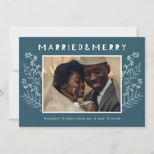 Married and Merry Whimsical Scandinavian Greenery Holiday Card