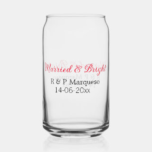 Married & bright add couple name wedding add date can glass